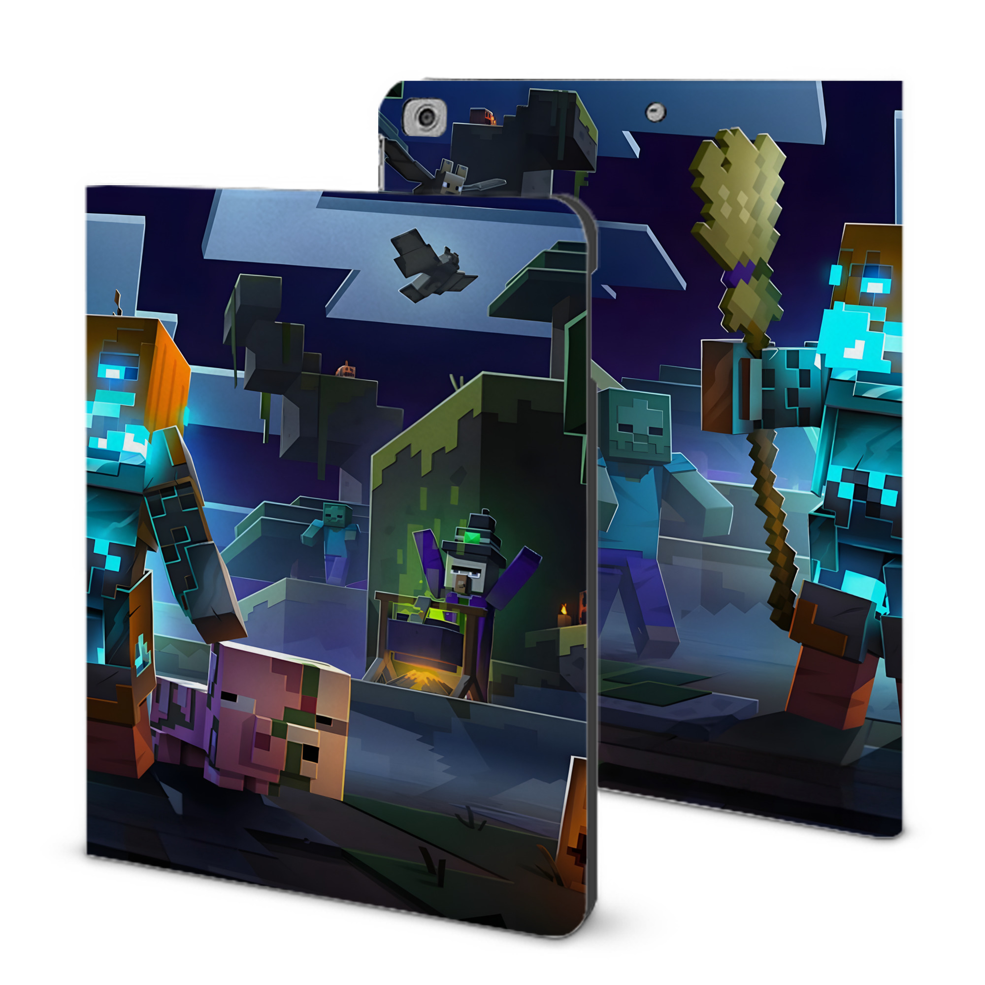 （画像用） マインクラフト ブロックの世界 Minecraft MC Block world IPad ケース ブック型 PUレザー TPU 耐衝撃 軽量 薄型 ペン収納なし 全面保護 IPad 各モデル対応